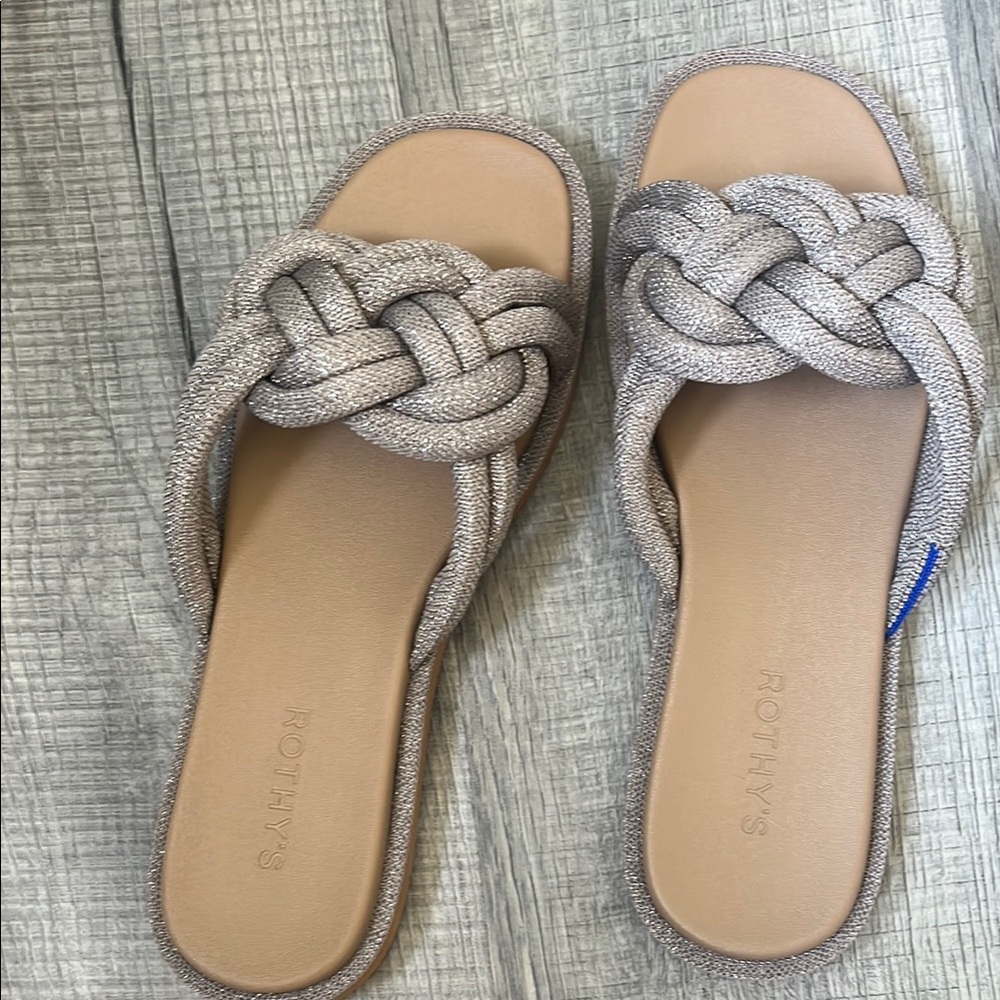Rothy's Gray Silver Braided Sandals
